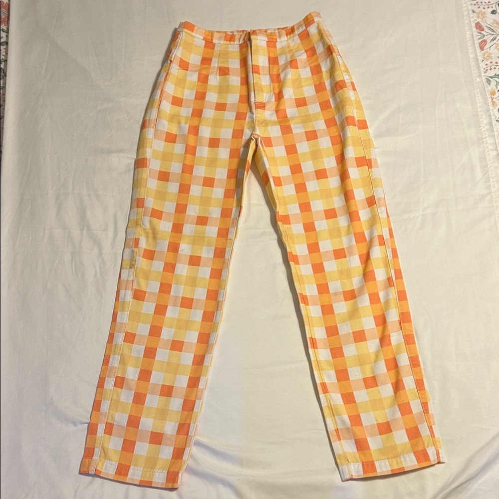 Free People NWOT!!! She’s All That Orange Plaid Straight Leg Pants - Picture 10 of 11